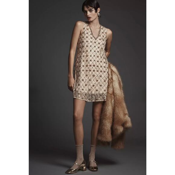 NWT Anthropologie Dress Sz XS Mini Crystal Embellished Evening Shift - Picture 7 of 12